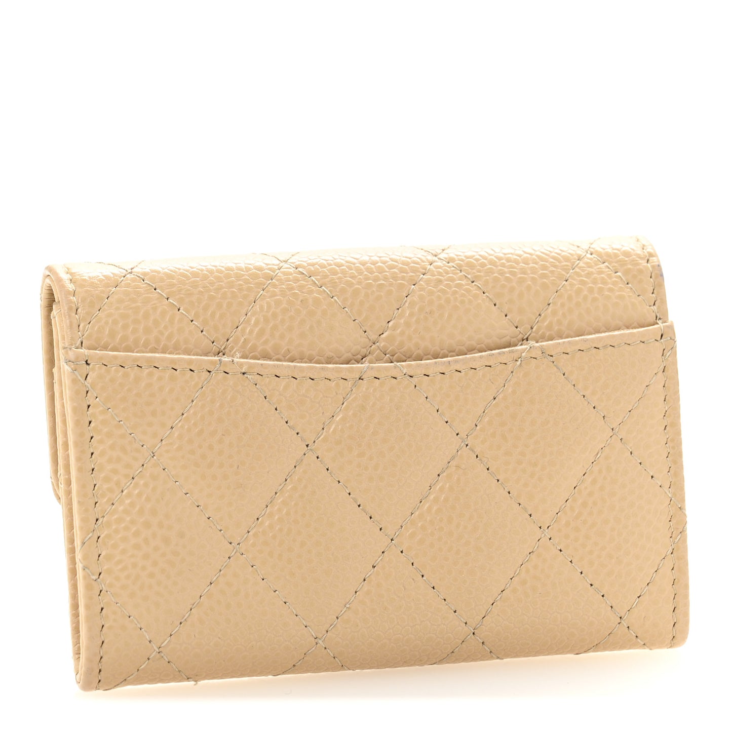 Caviar Quilted Flap Card Holder Wallet Beige