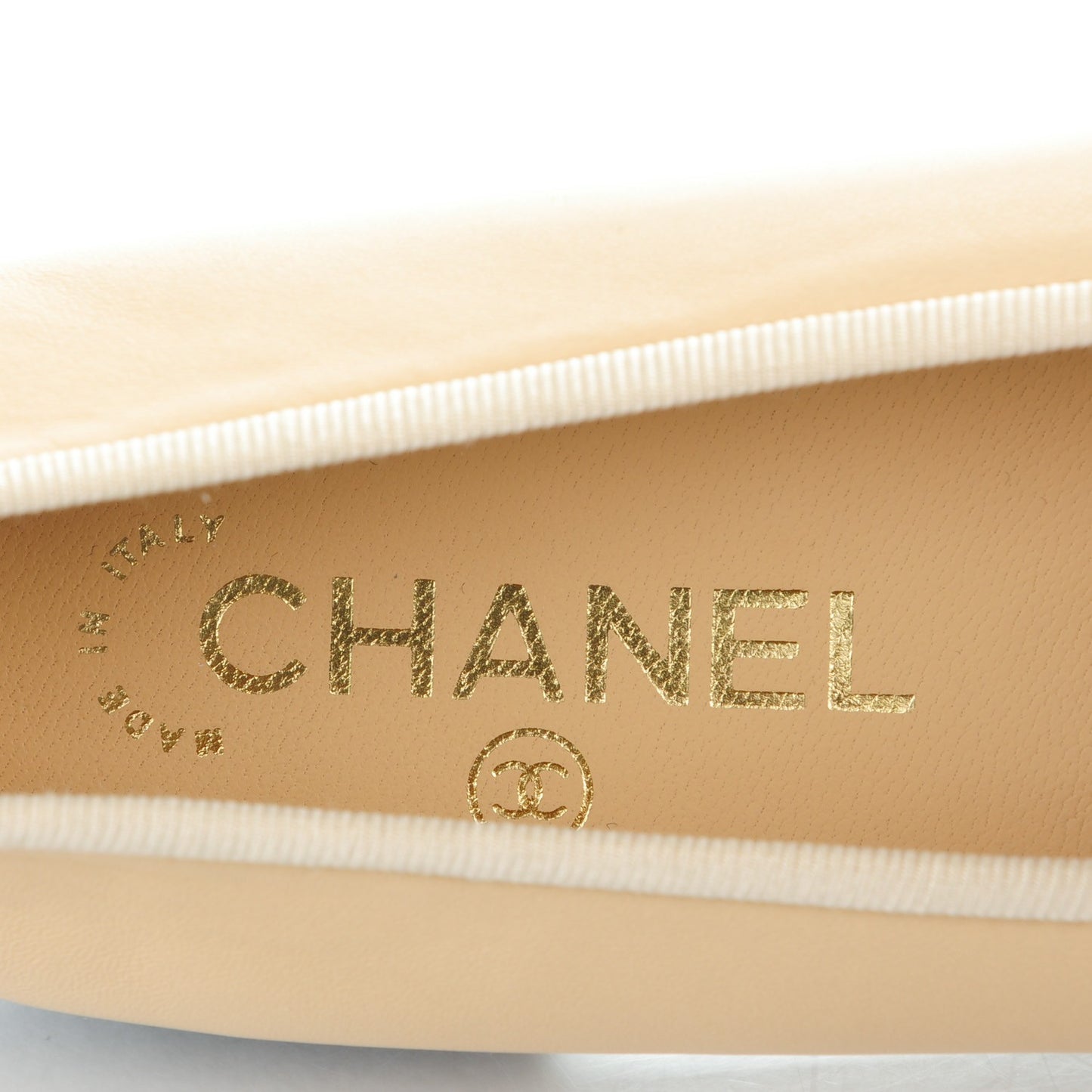 Lambskin Cap Toe Ballerina Flats 37 Beige Black