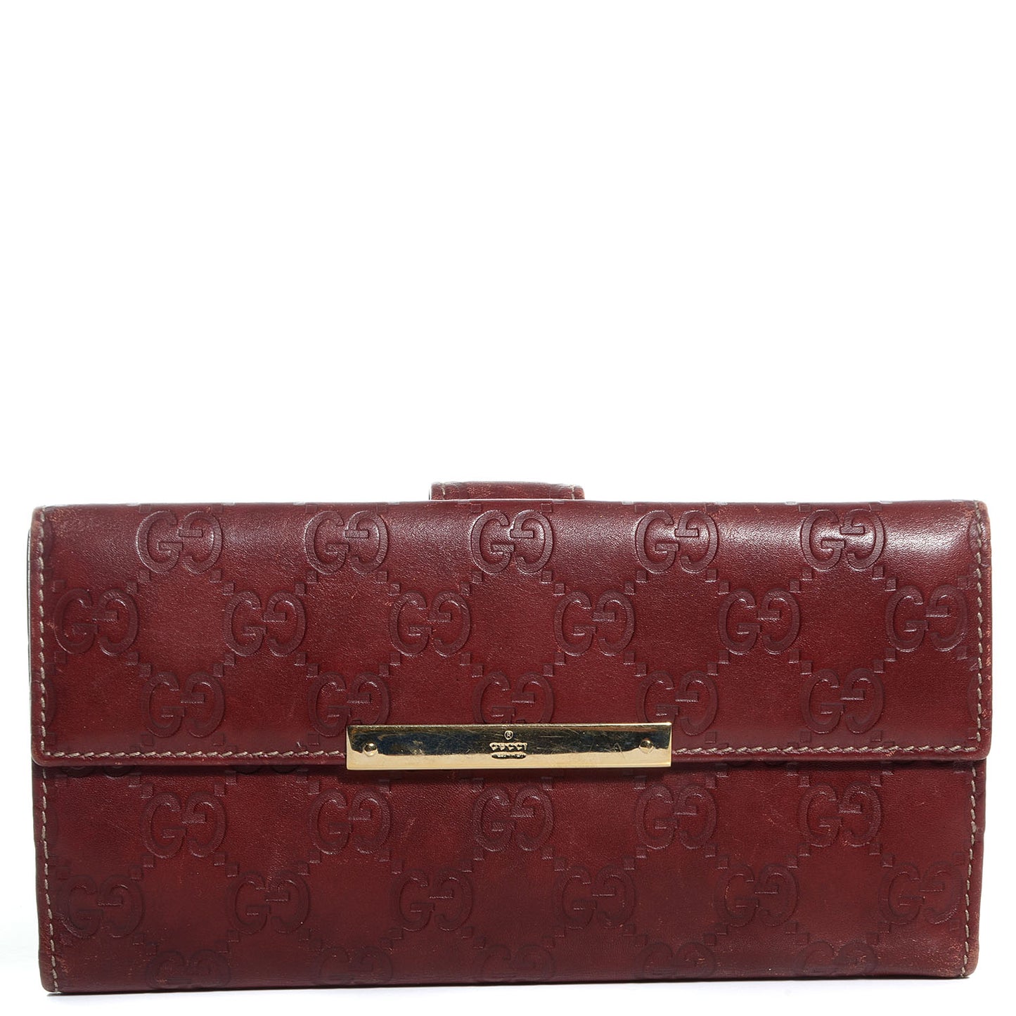 Guccissima Margaux Calfskin Metal Bar Continental Flap Wallet Dark Red