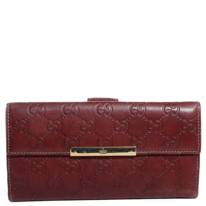 Gucci Guccissima Margaux Calfskin Metal Bar Continental Flap Wallet Dark Red 1 of 8