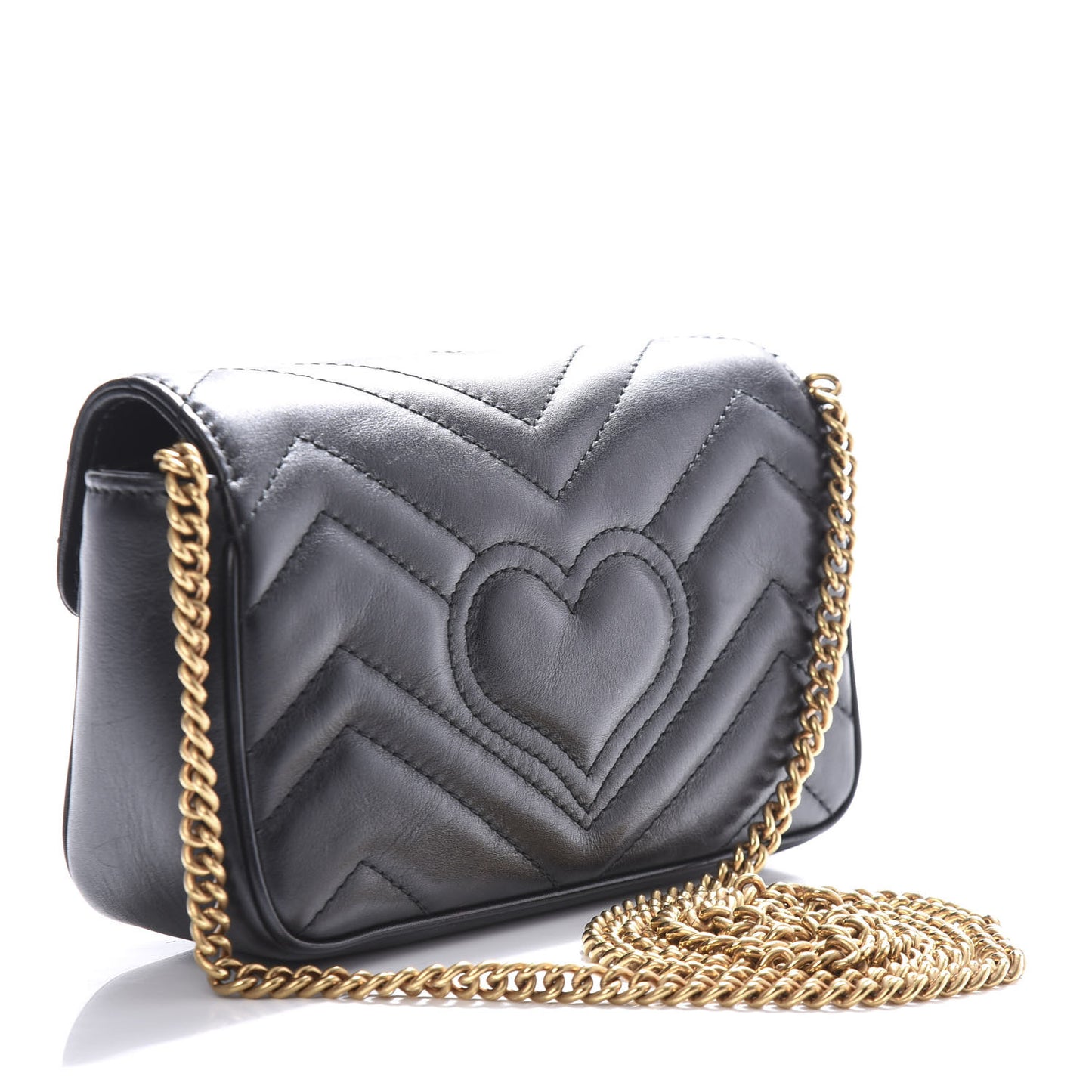 Calfskin Matelasse Super Mini GG Marmont Shoulder Bag Black