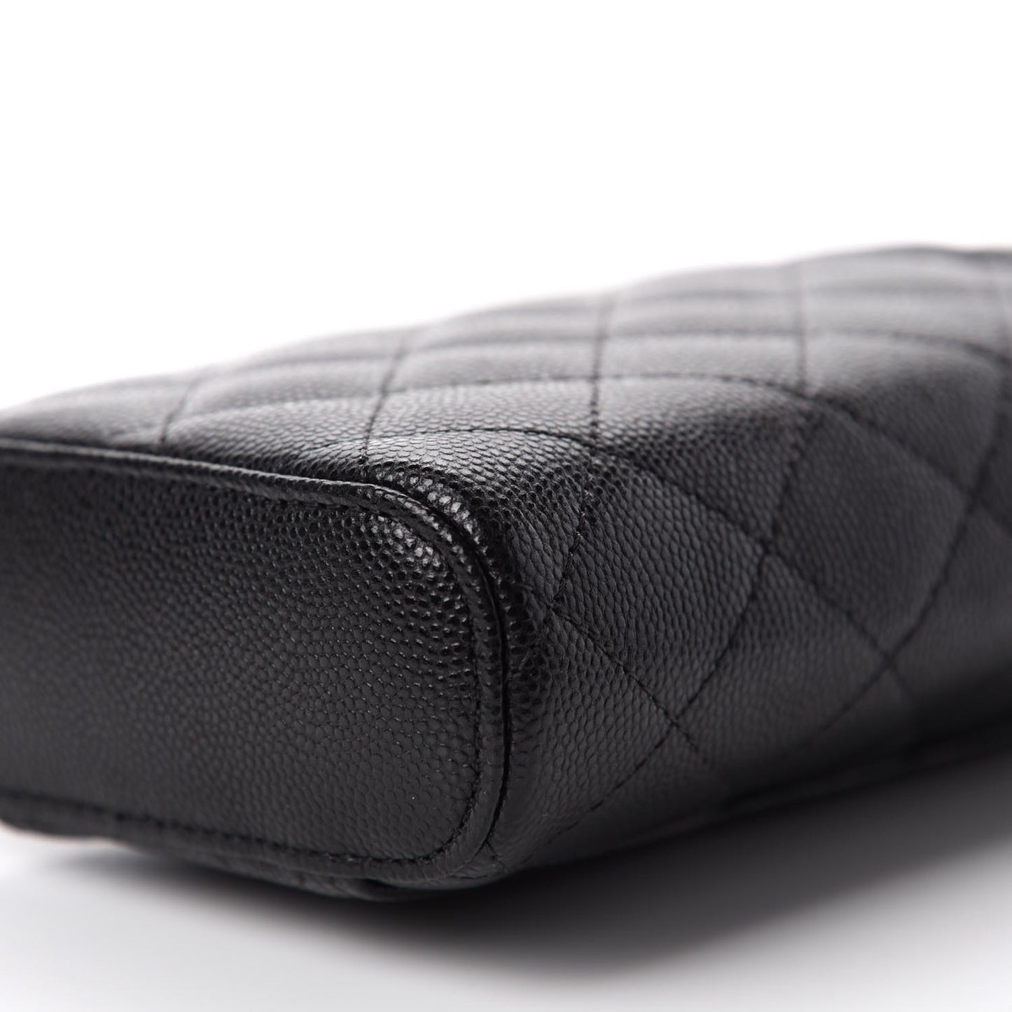 Caviar Quilted Phone Holder With Chain Black