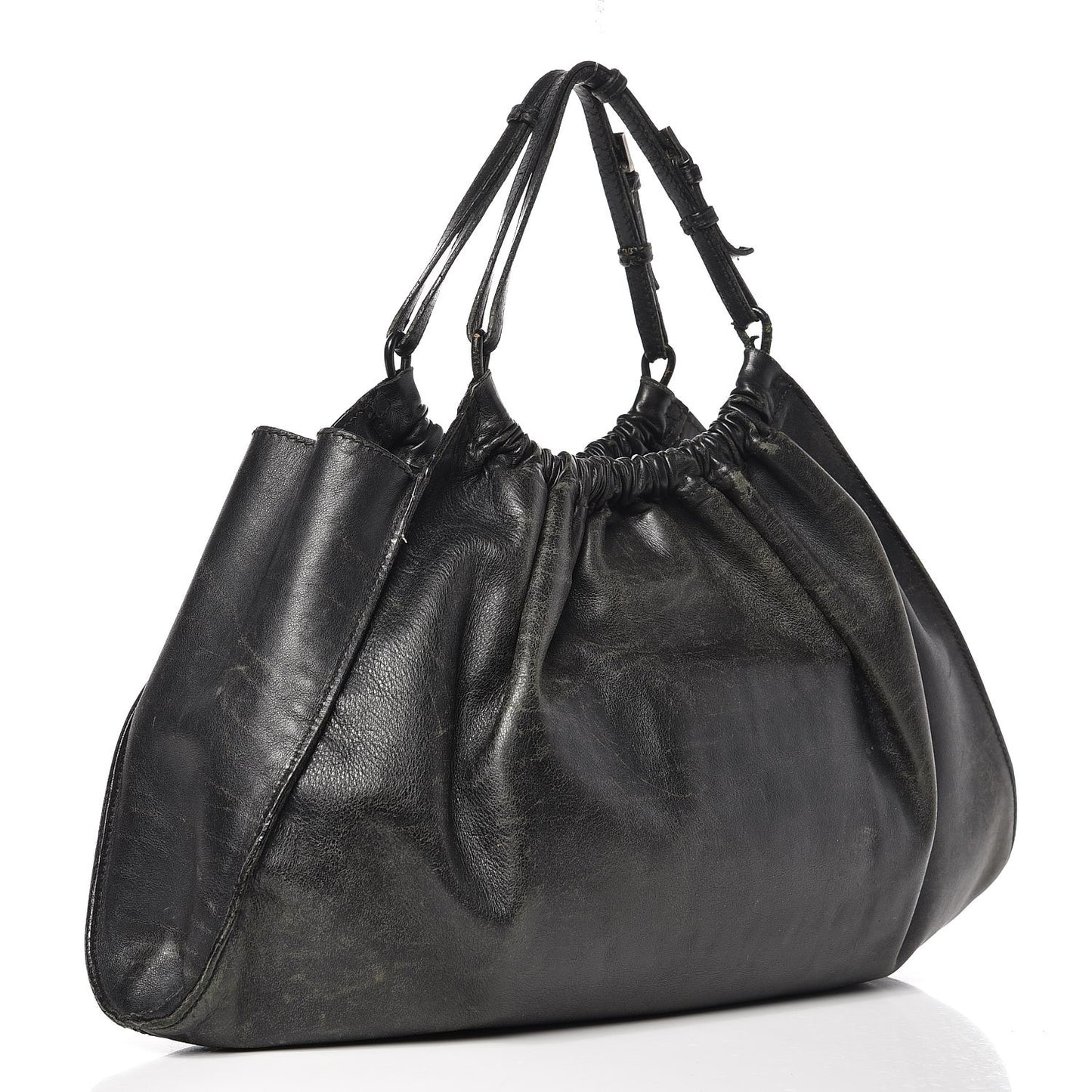 Calfskin Gathered Handbag Black