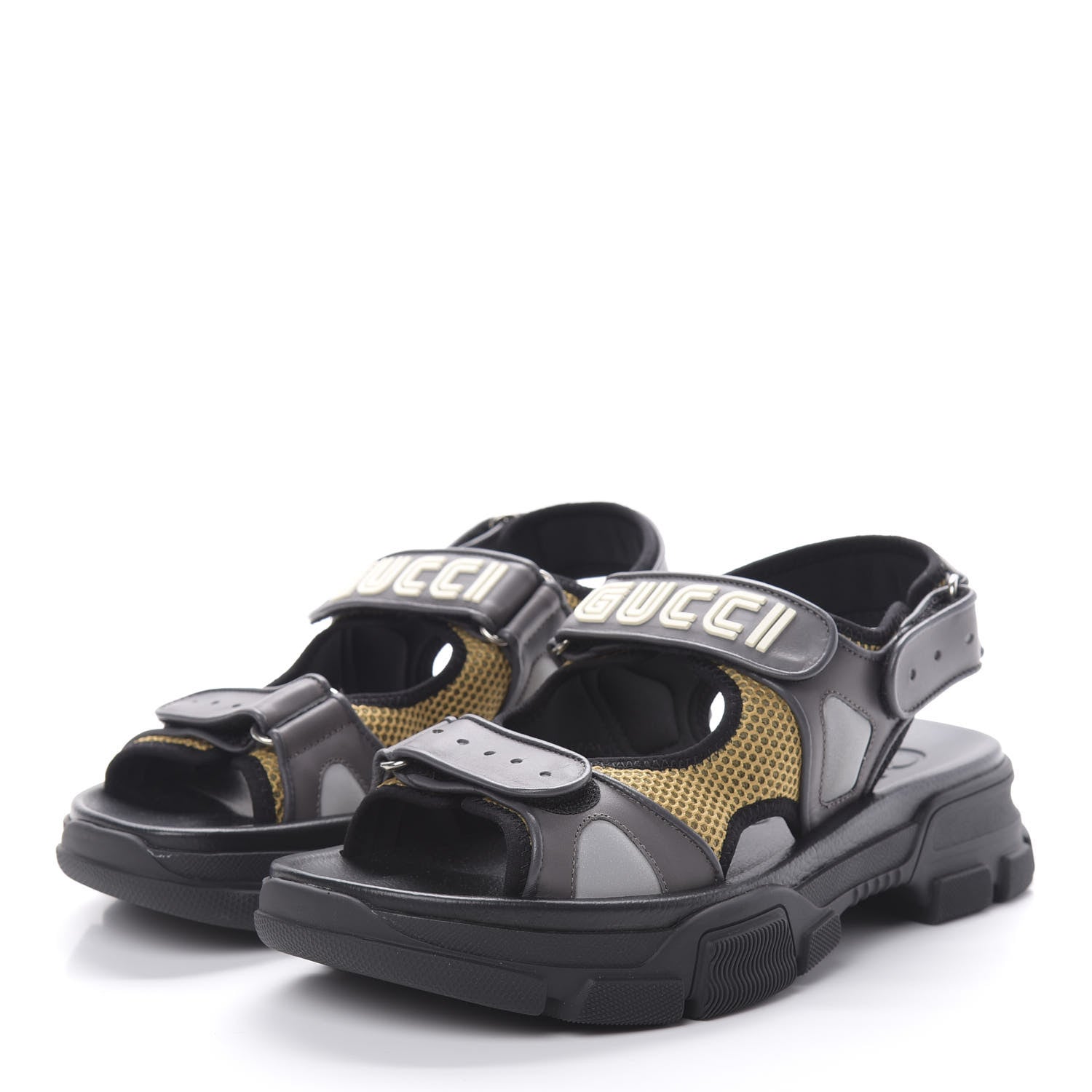 Gucci X SEGA Nappa Mesh Mens Aguru Sandals 9 Loess Black 3 of 8