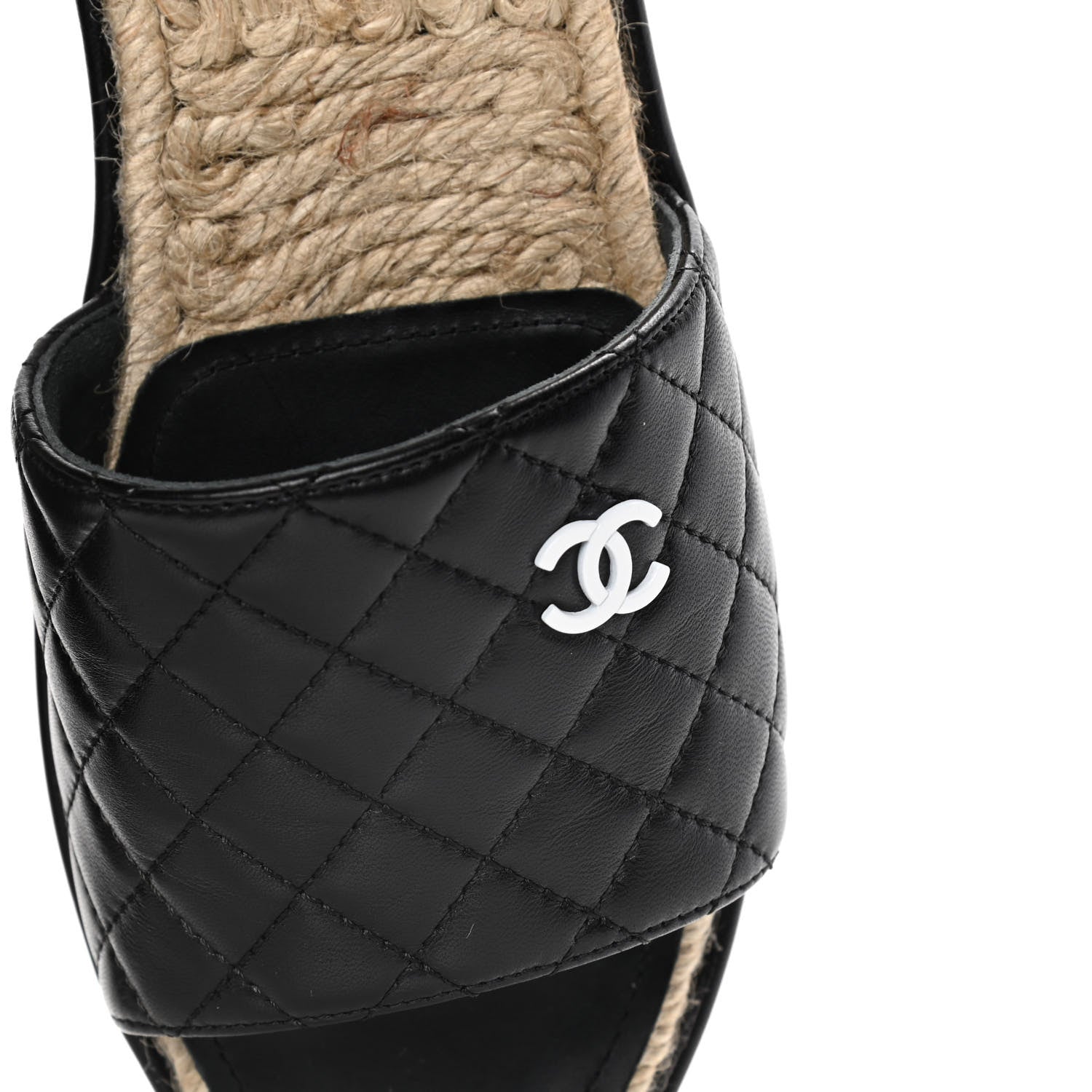 Chanel Lambskin Quilted CC Espadrille Slip On Sandals 39 Black 6 of 14