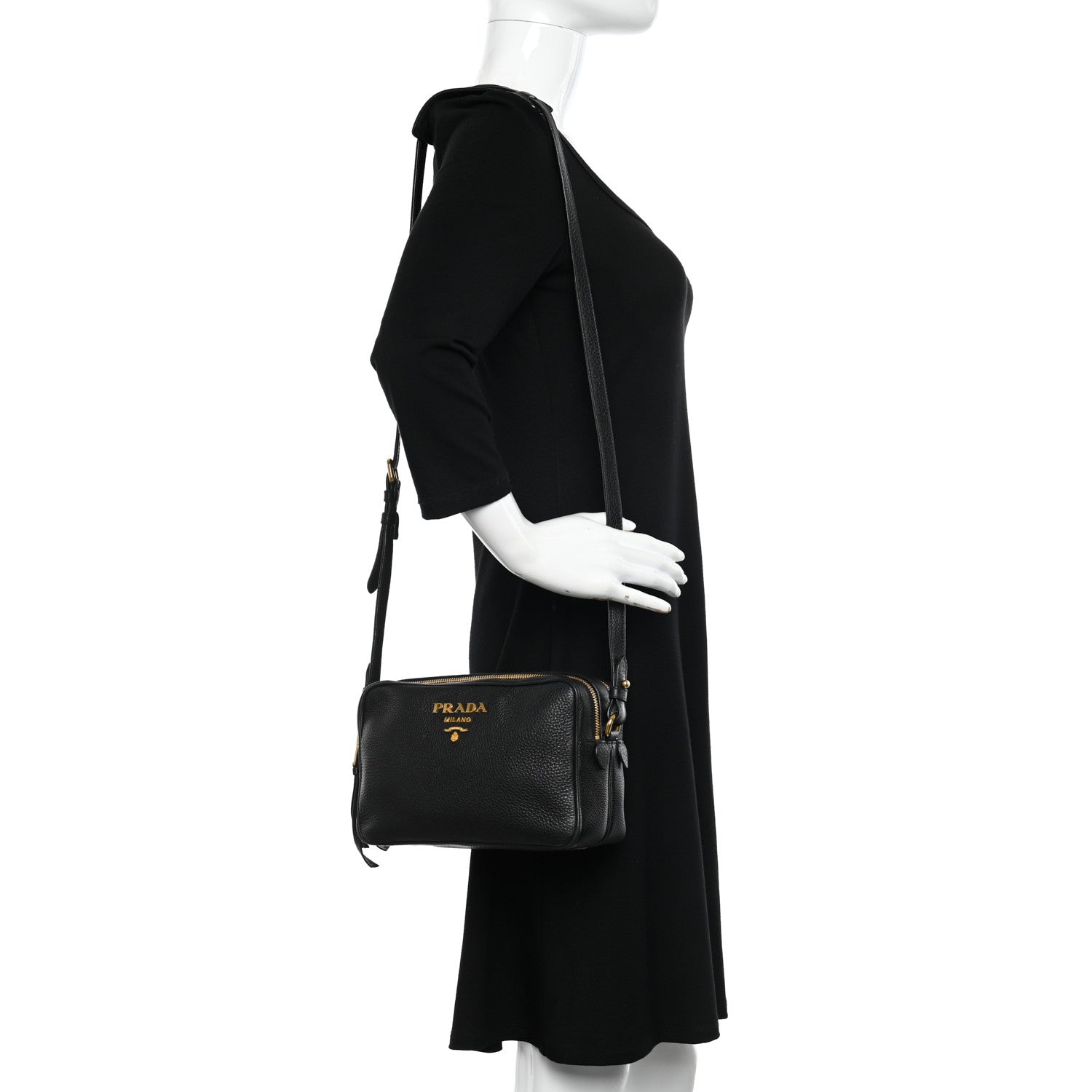 Prada Vitello Daino Medium Double Zip Shoulder Bag Black 2 of 11