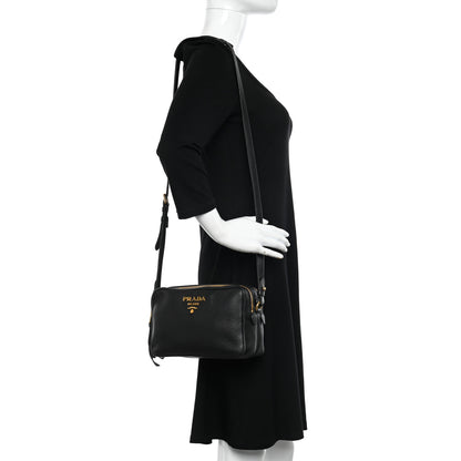 Prada Vitello Daino Medium Double Zip Shoulder Bag Black 2 of 11