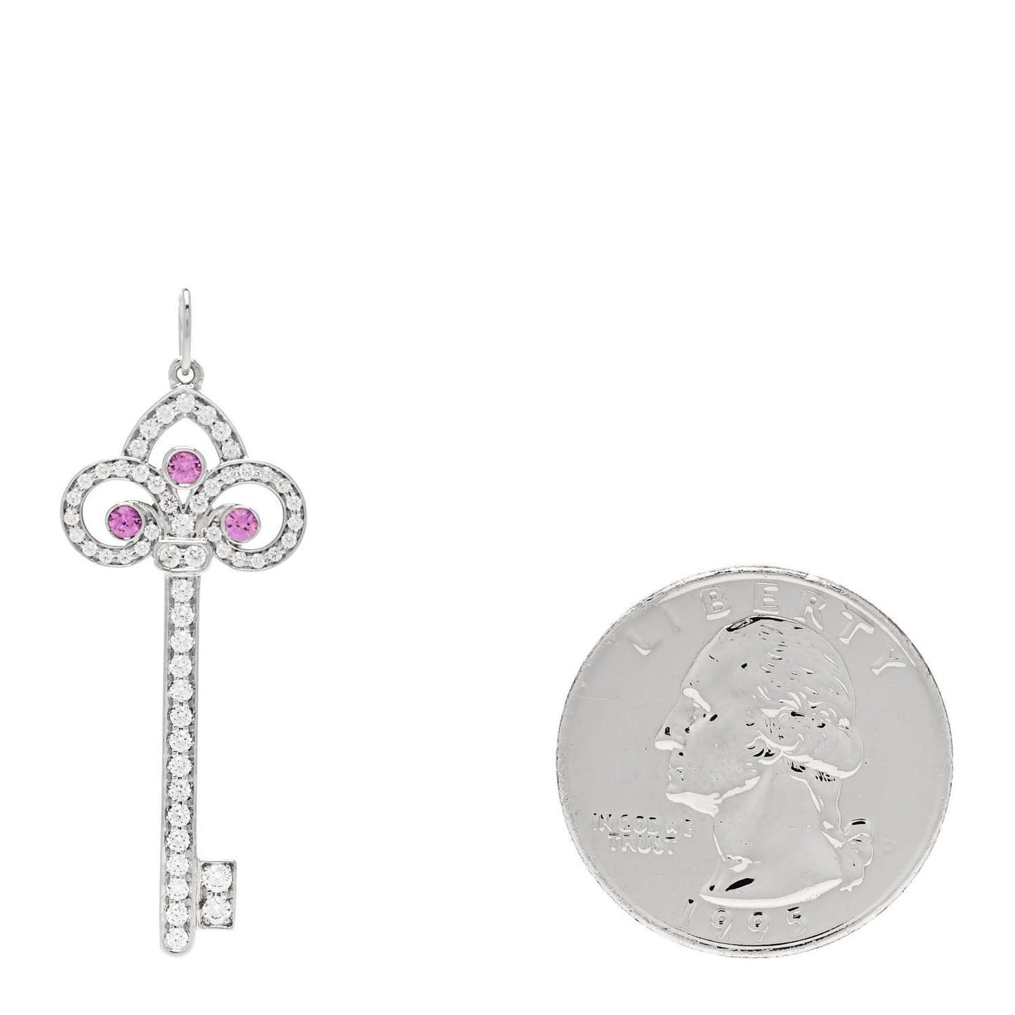 Platinum Diamond Pink Sapphire Fleur De Lis Key Pendant
