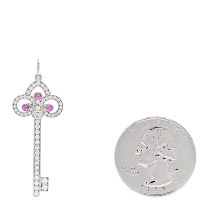 Tiffany Platinum Diamond Pink Sapphire Fleur De Lis Key Pendant 2 of 5