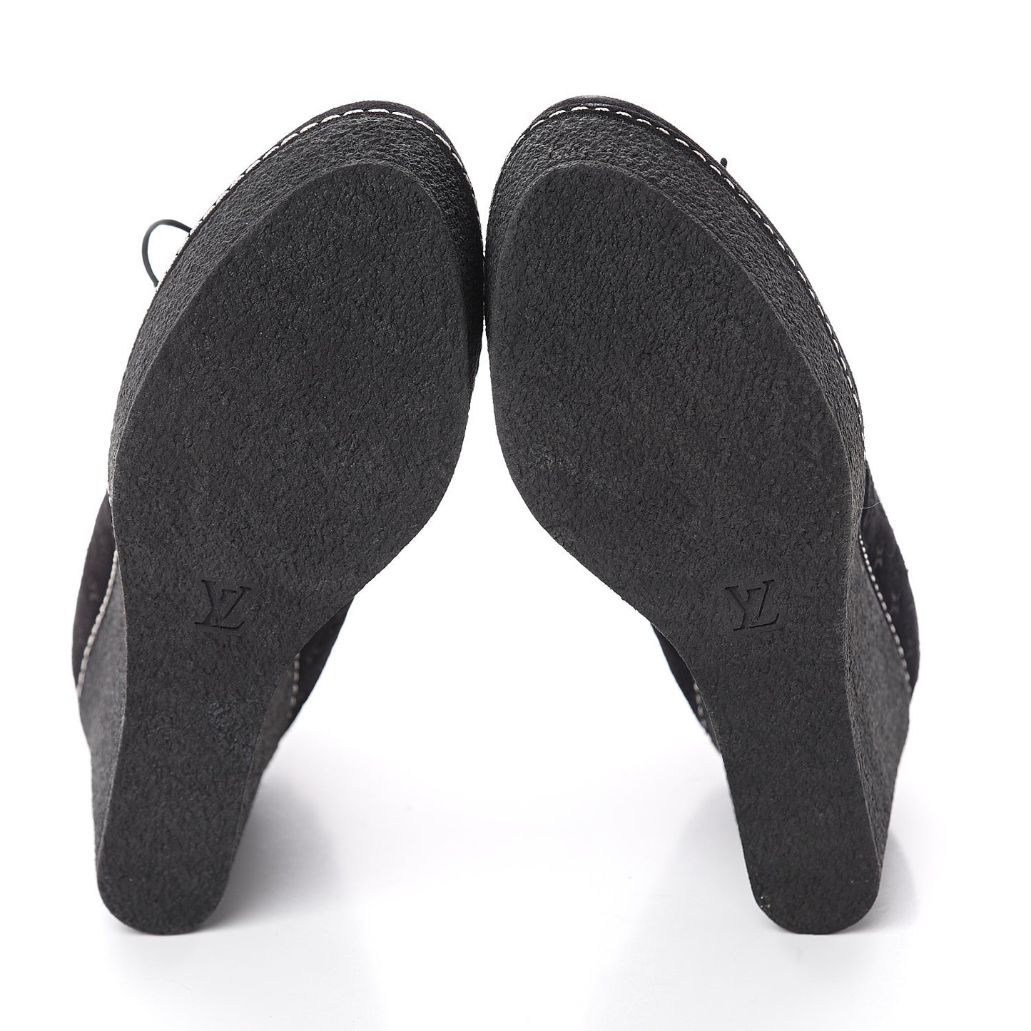 Suede Embossed Monogram Frosty Wedge Low Boots 37 Black