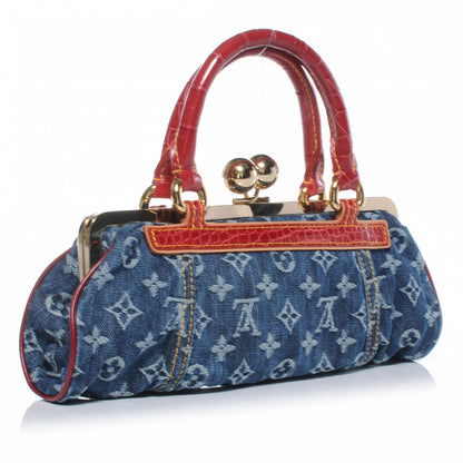 Louis Vuitton Denim Alligator Sac Fermoir GM 3 of 7