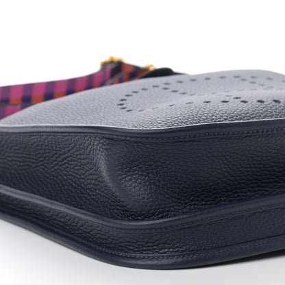 Hermes Taurillon Clemence Quadrille Evelyne III PM Bleu Nuit Bleu Saphir Anemone Capucine 8 of 10