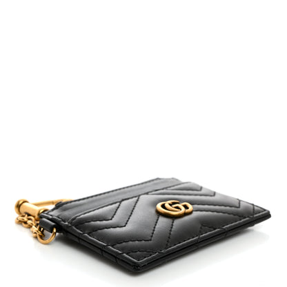 Gucci Calfskin Matelasse Chevron GG Marmont Key Case Card Holder Black 4 of 6