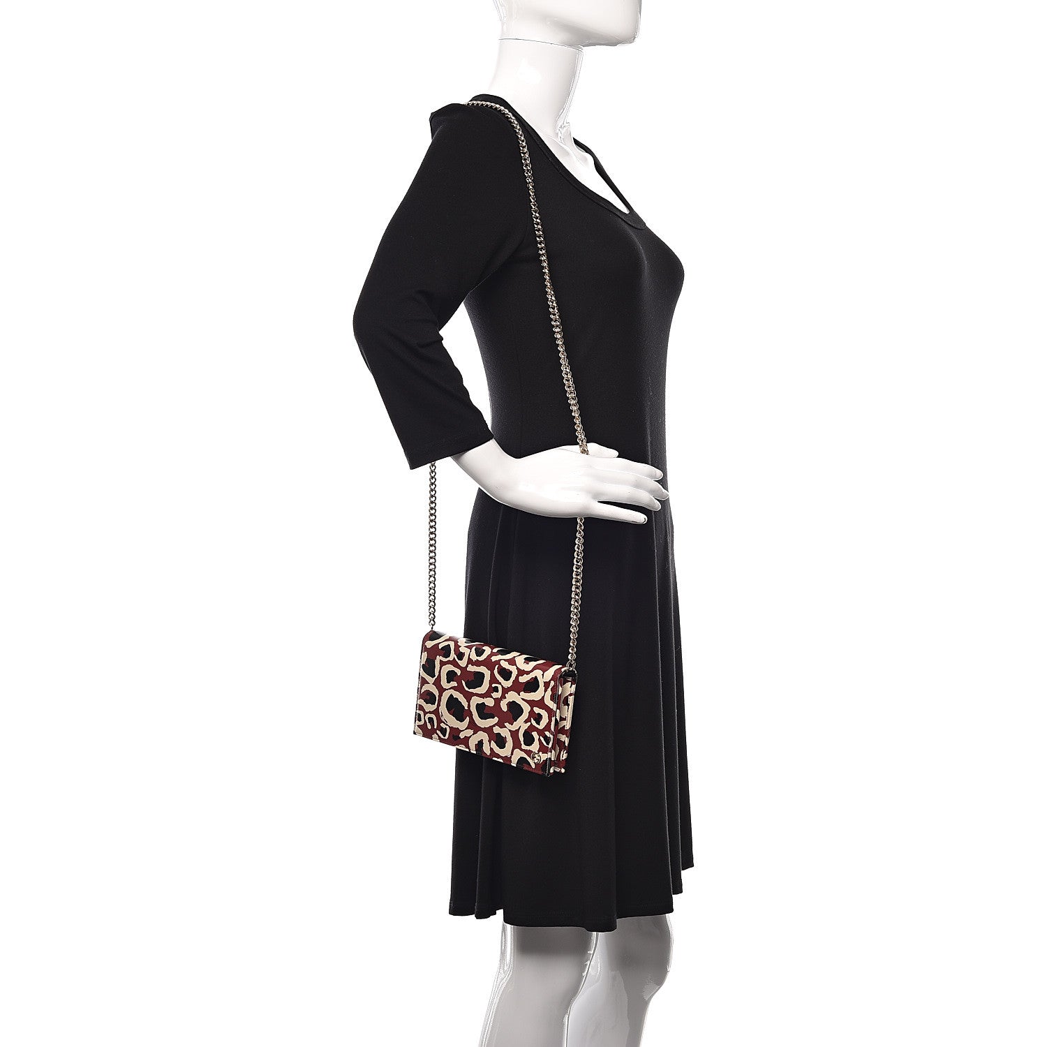 Gucci Patent Leopard Print Betty Chain Wallet Brick Red Black 2 of 9