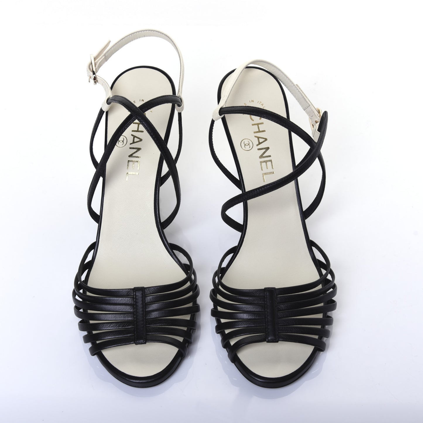 Calfskin CC Sandals 38.5 Black White