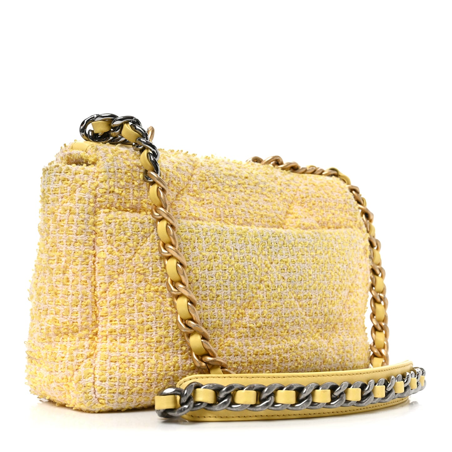 Tweed Quilted Medium Chanel 19 Flap Yellow Pink