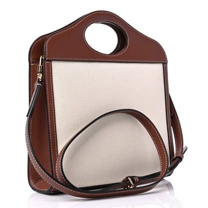 Burberry Canvas Smooth Calfskin Two Tone Mini Pocket Bag Tan 3 of 13