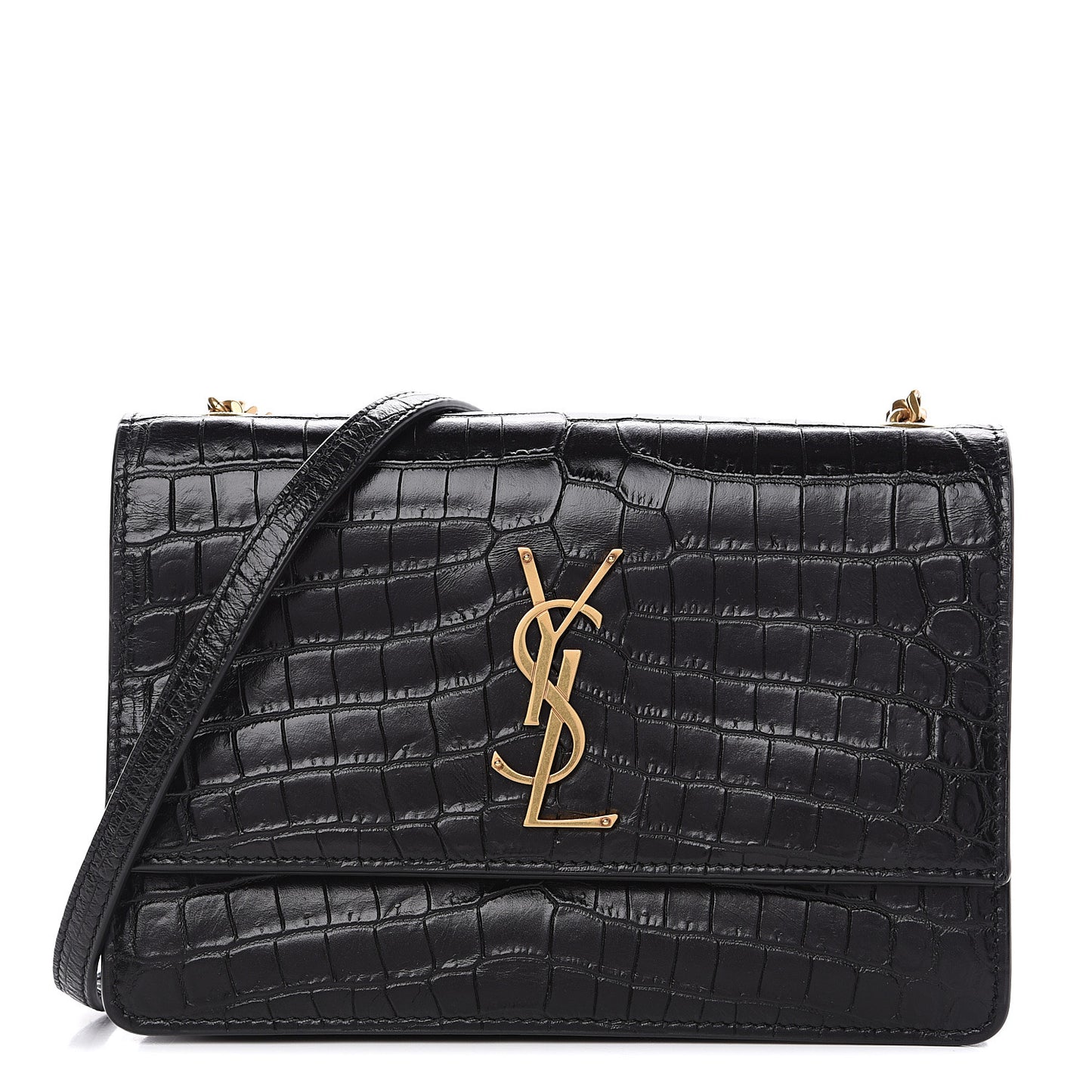 Calfskin Crocodile Embossed Small Monogram Sunset Black