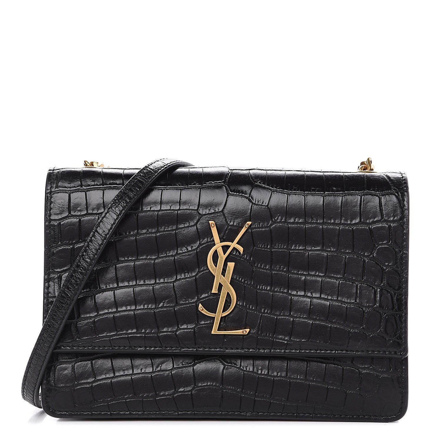 Saint Laurent Calfskin Crocodile Embossed Small Monogram Sunset Black 1 of 9