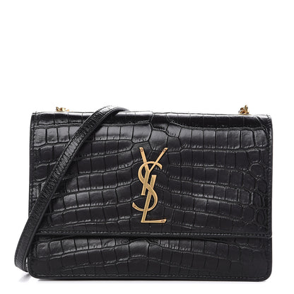 Saint Laurent Calfskin Crocodile Embossed Small Monogram Sunset Black 1 of 9