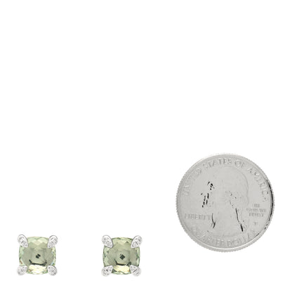 David Yurman Sterling Silver Diamond Prasiolite 9mm Chatelaine Earrings 2 of 4