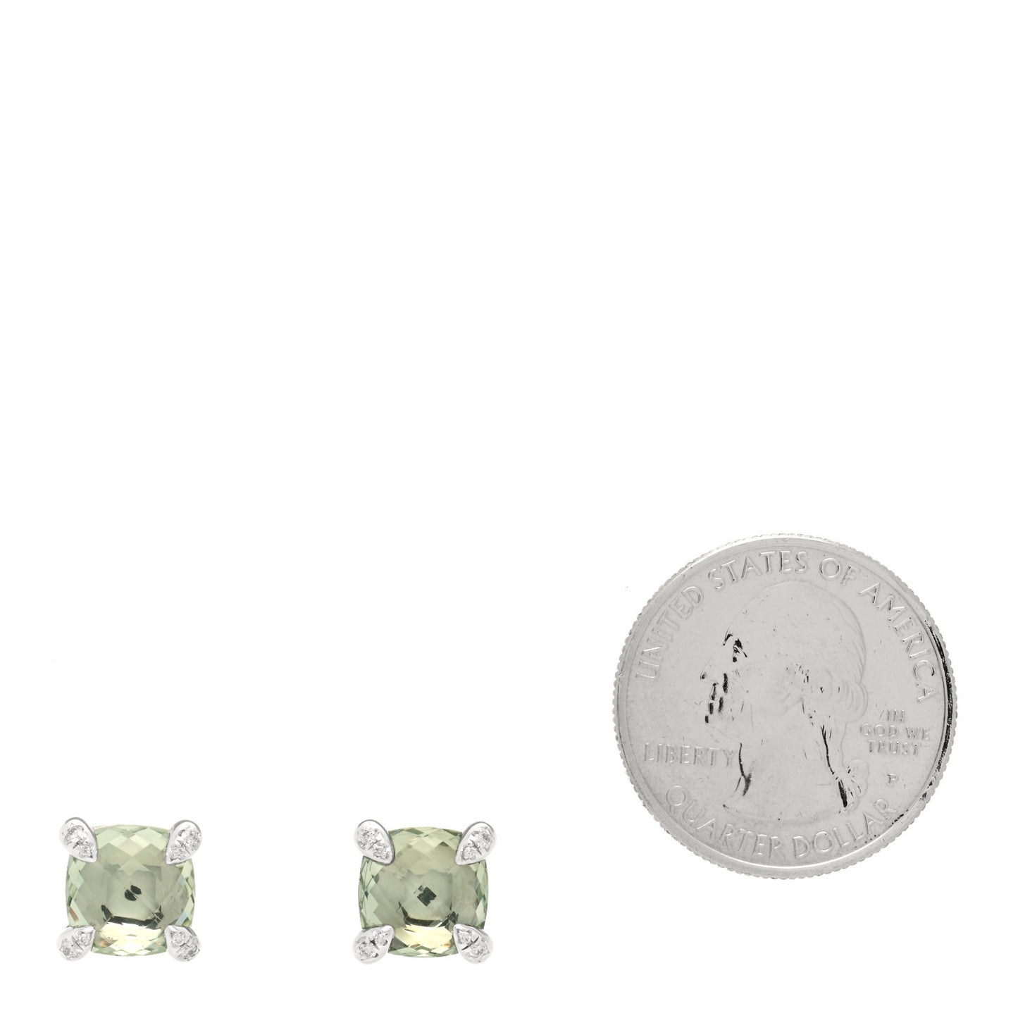 Sterling Silver Diamond Prasiolite 9mm Chatelaine Earrings