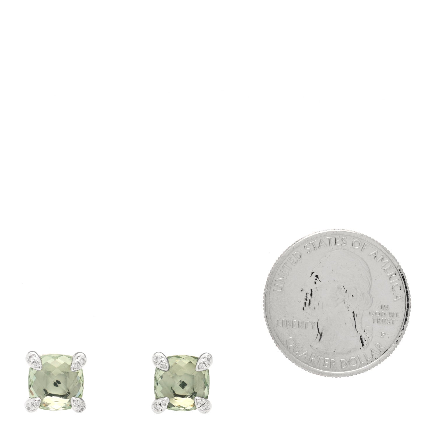 David Yurman Sterling Silver Diamond Prasiolite 9mm Chatelaine Earrings 2 of 4