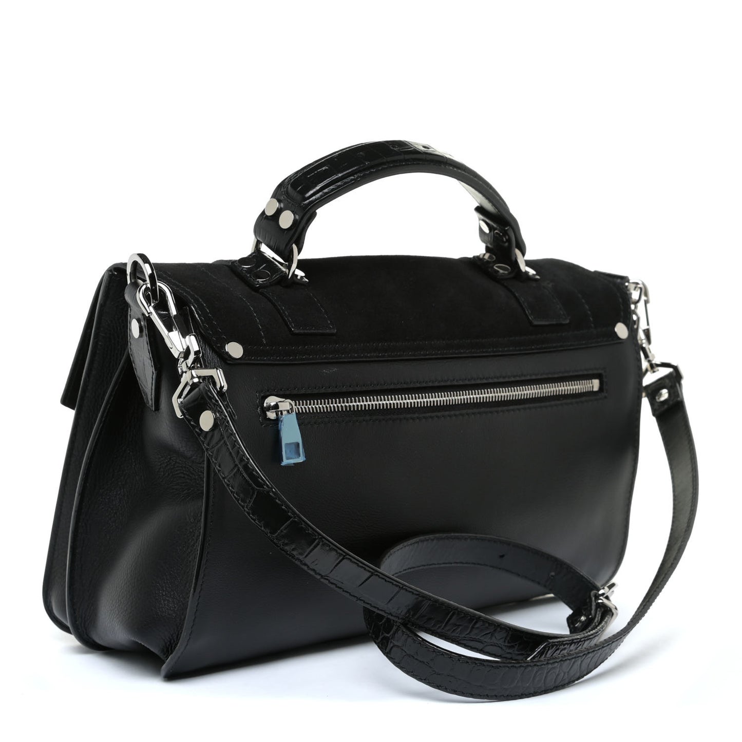 Suede Calfskin Crocodile Embossed Medium PS1 Satchel Black
