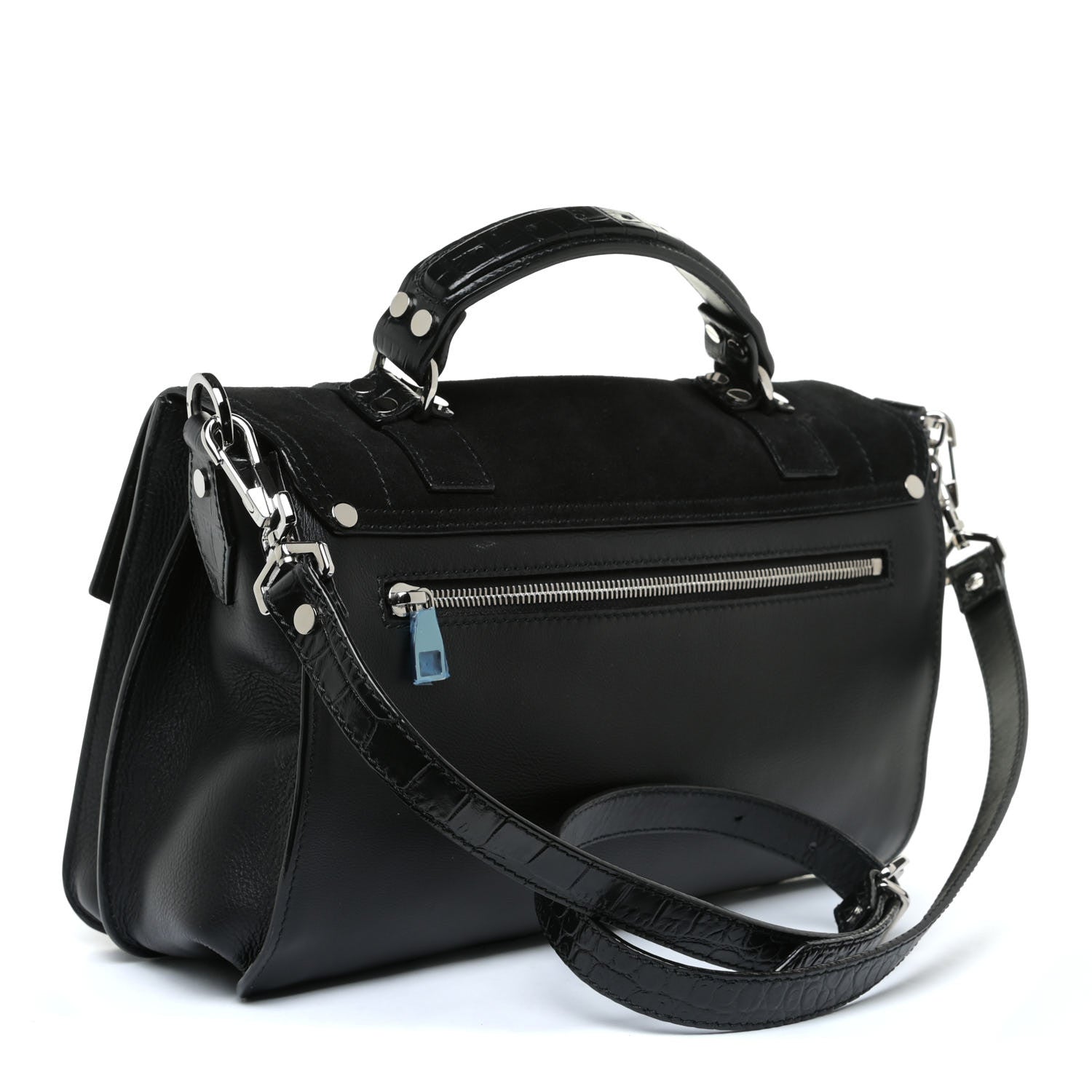 Proenza Schouler Suede Calfskin Crocodile Embossed Medium PS1 Satchel Black 2 of 12