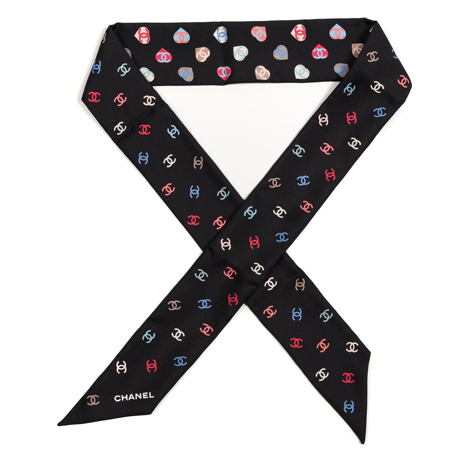 Chanel Silk Heart CC Slim Bandeau Scarf Black 1 of 3