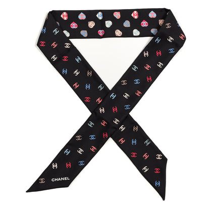 Chanel Silk Heart CC Slim Bandeau Scarf Black 1 of 3