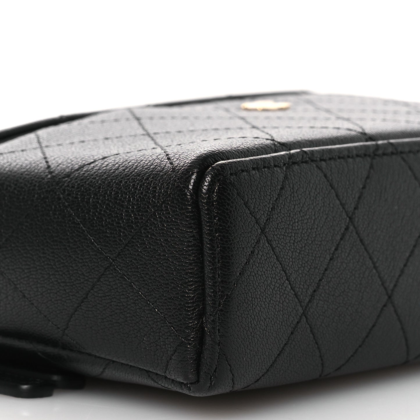 Goatskin Stitched Top Handle Slim Vanity With Chain Black