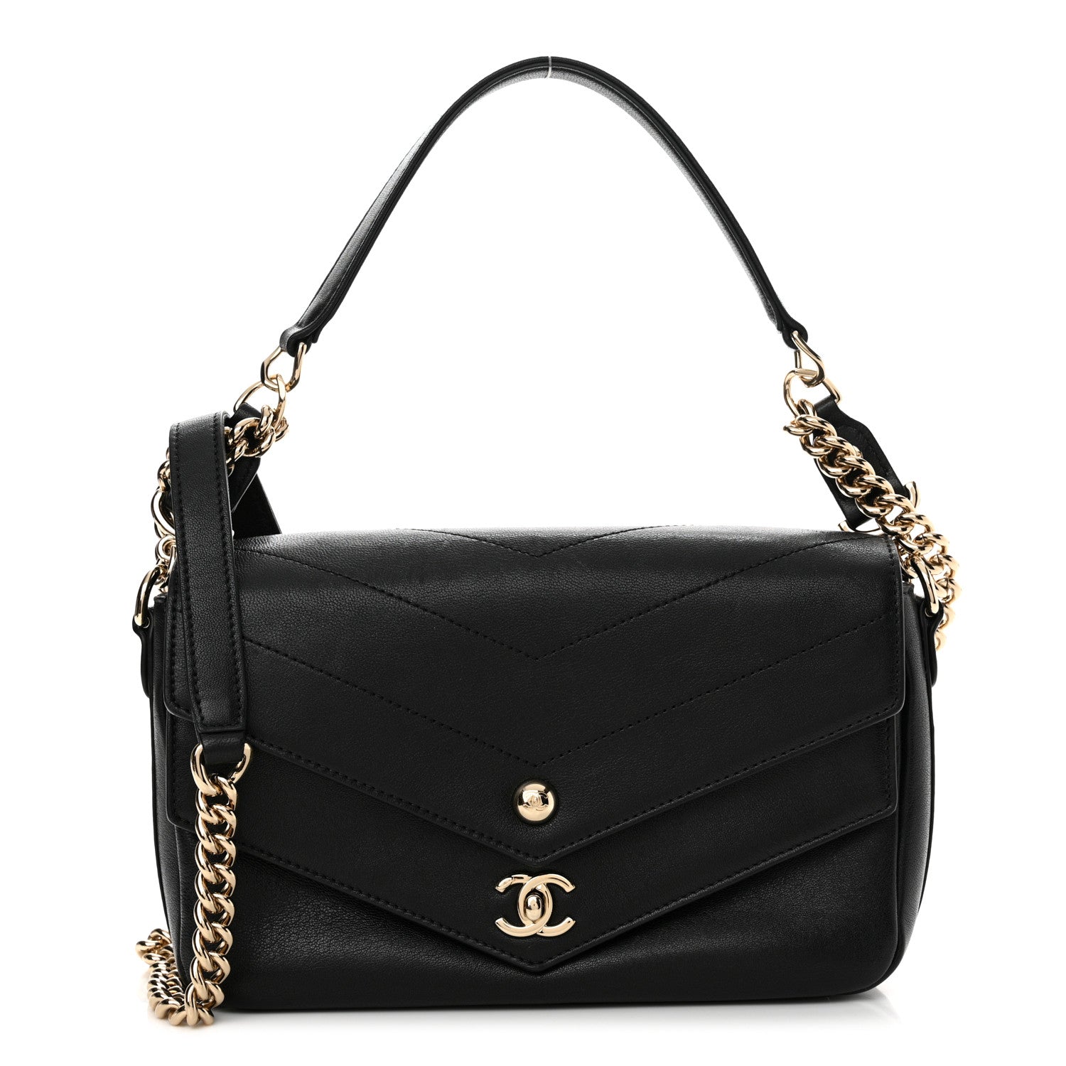 Chanel Sheepskin Chevron Quilted Mini Double Chevron Flap Black 1 of 14