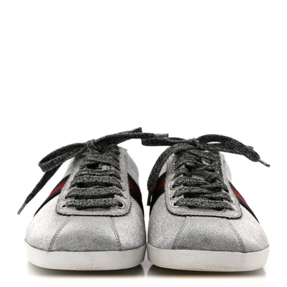 Gucci Glitter Fabric Studded Web Mens Sneakers 9 Silver 5 of 17