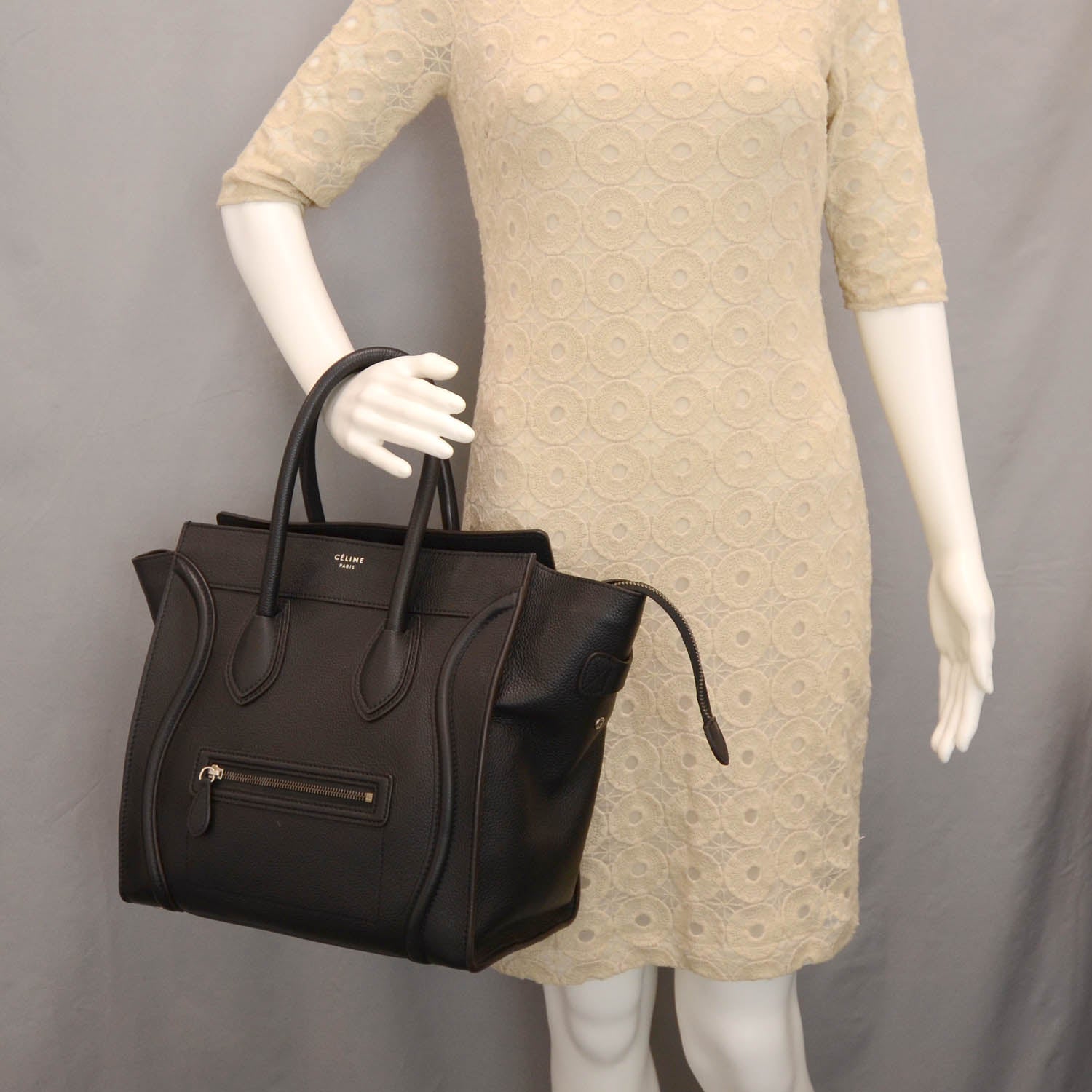 Celine Drummed Calfskin Mini Luggage Black 2 of 9