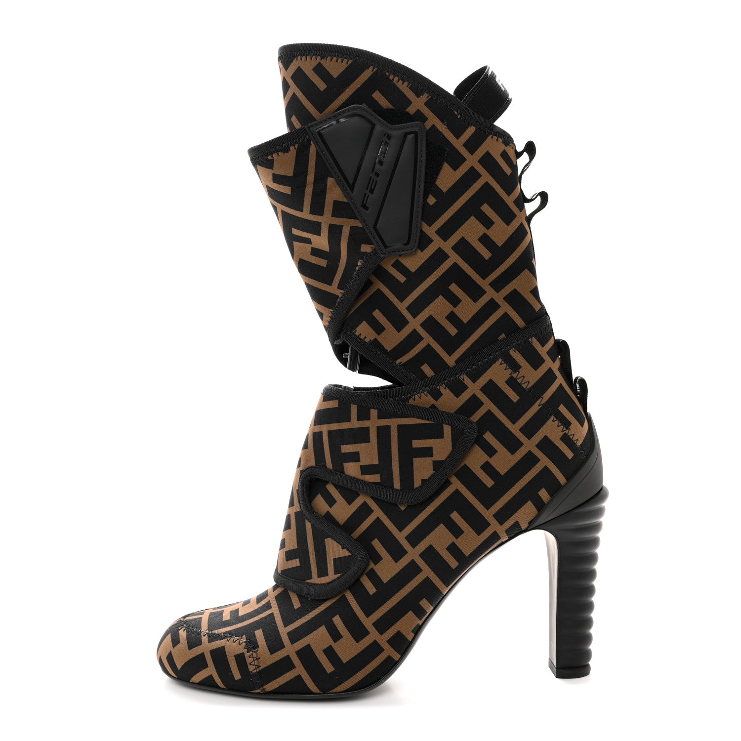 Fendi Lycra Vitello FF Logo Tape Promenade Ankle Boots 40 Tobacco Black 1 of 10