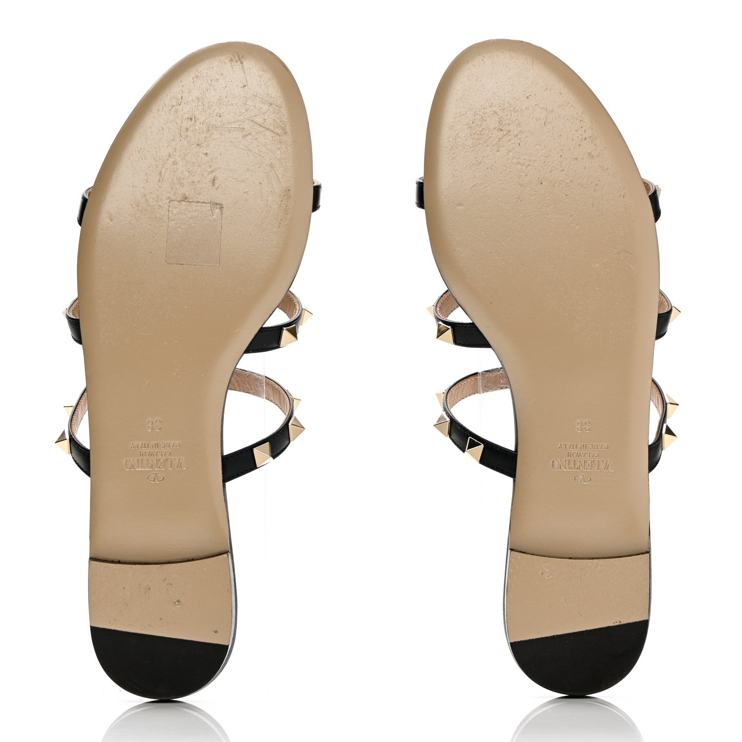 Valentino Garavani Calfskin Rockstud Caged Flat Slide Sandals 38 Black 5 of 13