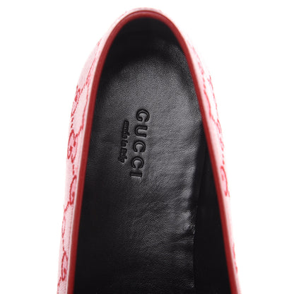 Gucci Canvas GG Monogram Horsebit Womens Jordaan Loafers 40 Gardenia Hibiscus Red 5 of 9