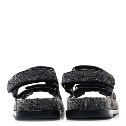 Chanel Velvet Velcro Dad Sandals 36 Grey 6 of 12
