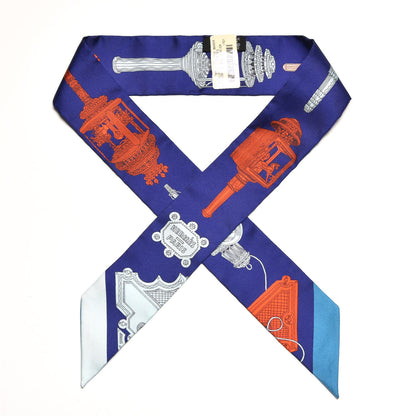 Hermes Silk Merveilleuses Lanternes Twilly Indigo Orange Bleu Glacier 1 of 5