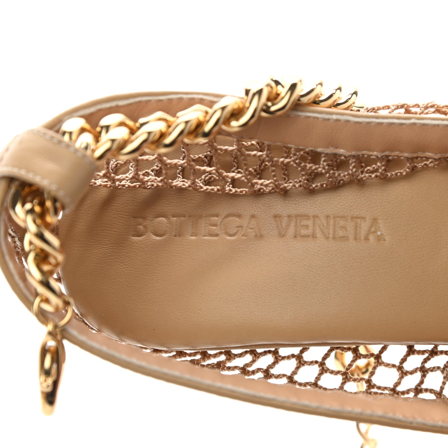 Mesh Nappa Chunky Chain Sandals 39 Beige Pony