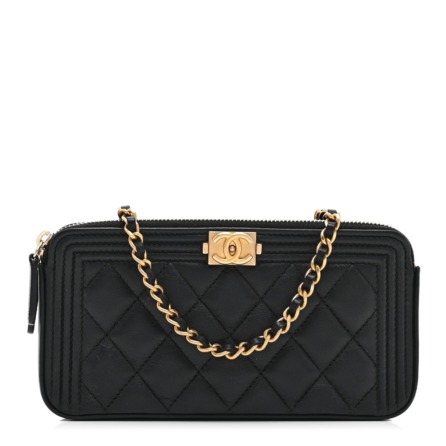 Chanel Calfskin Quilted Small Boy Clutch With Chain Black 1 of 12