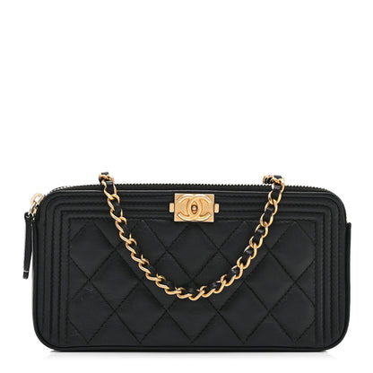 Chanel Calfskin Quilted Small Boy Clutch With Chain Black 1 of 12