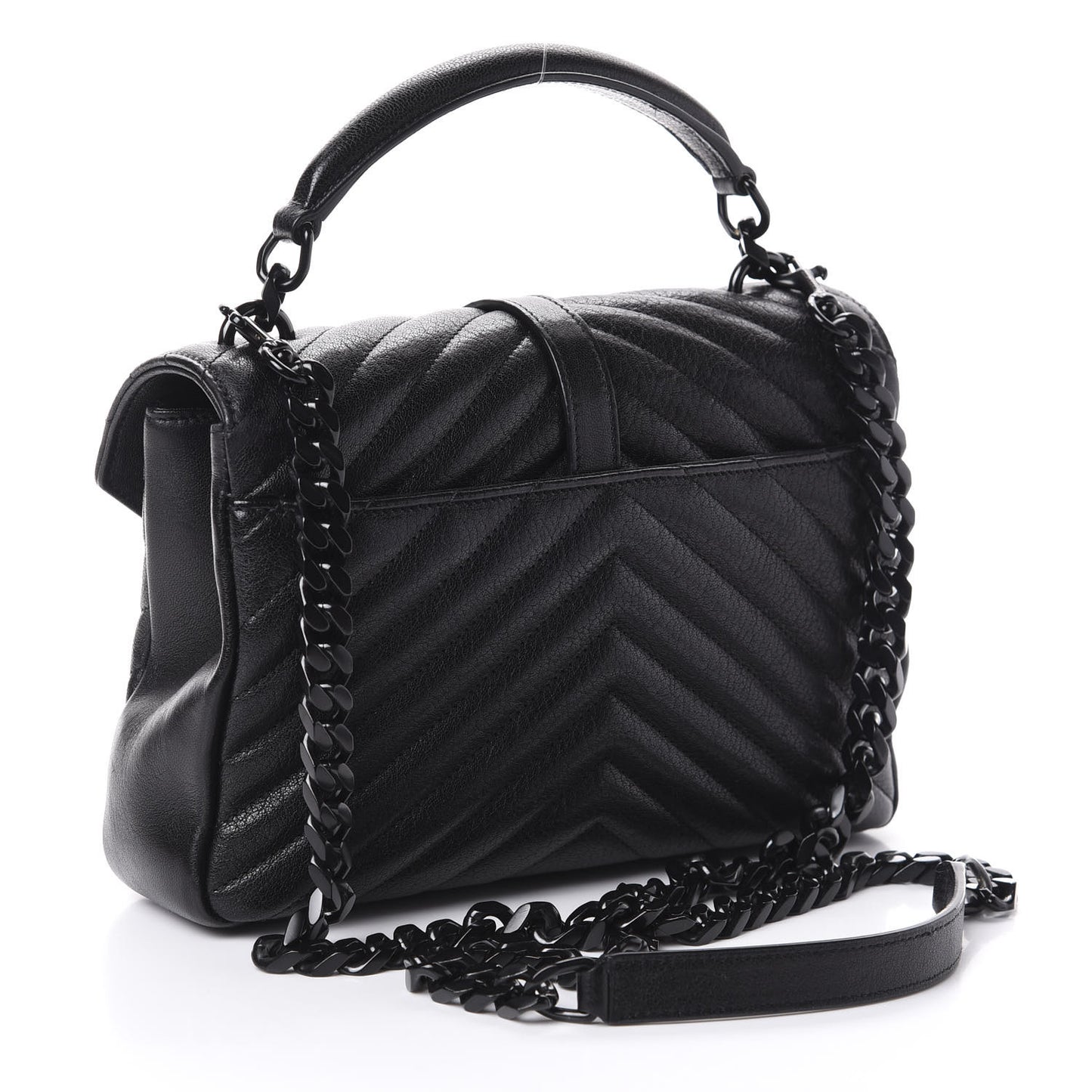 Sheepskin Matelasse Chevron Monogram Monochrome Medium College Bag Black