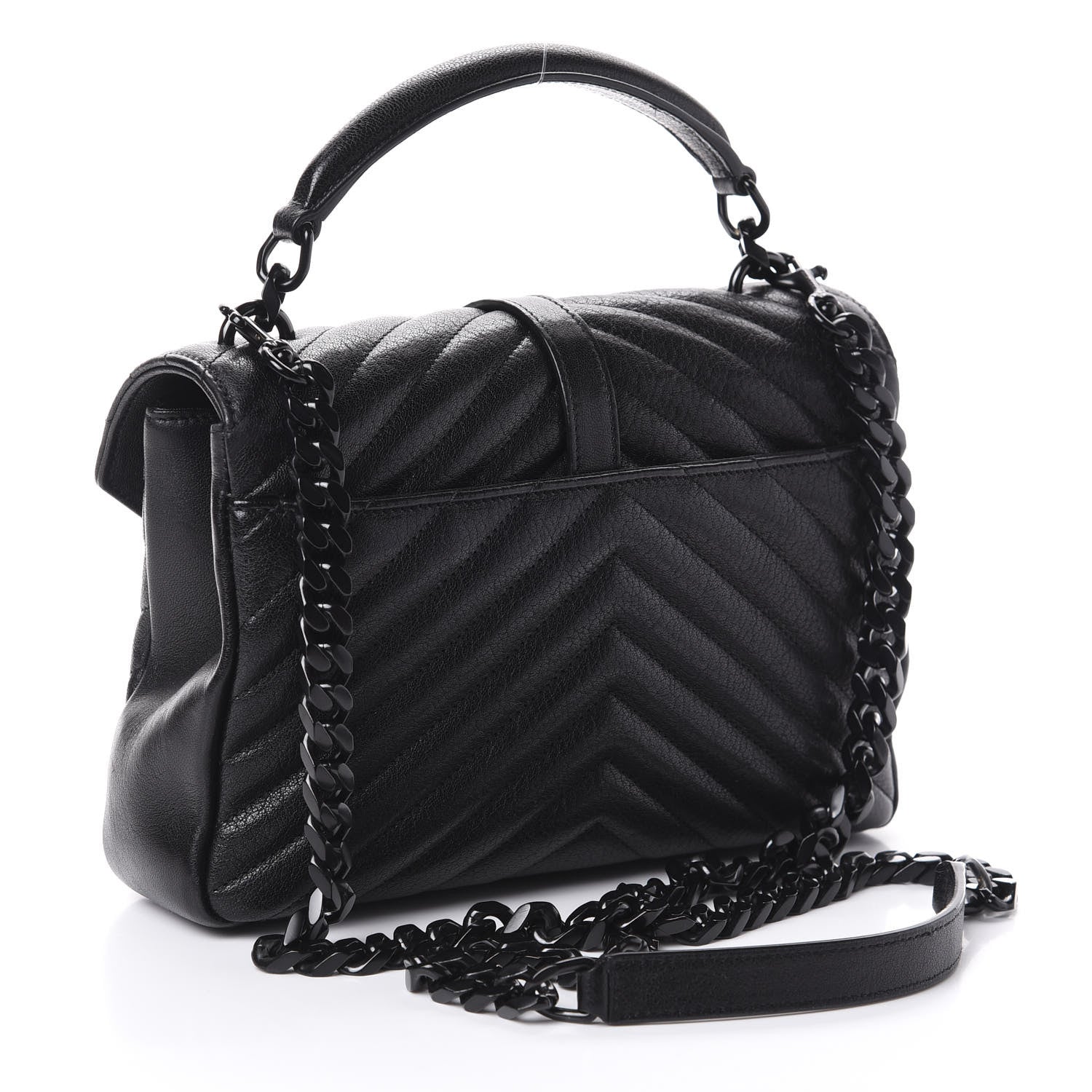 Saint Laurent Sheepskin Matelasse Chevron Monogram Monochrome Medium College Bag Black 3 of 9