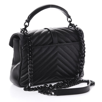 Saint Laurent Sheepskin Matelasse Chevron Monogram Monochrome Medium College Bag Black 3 of 9