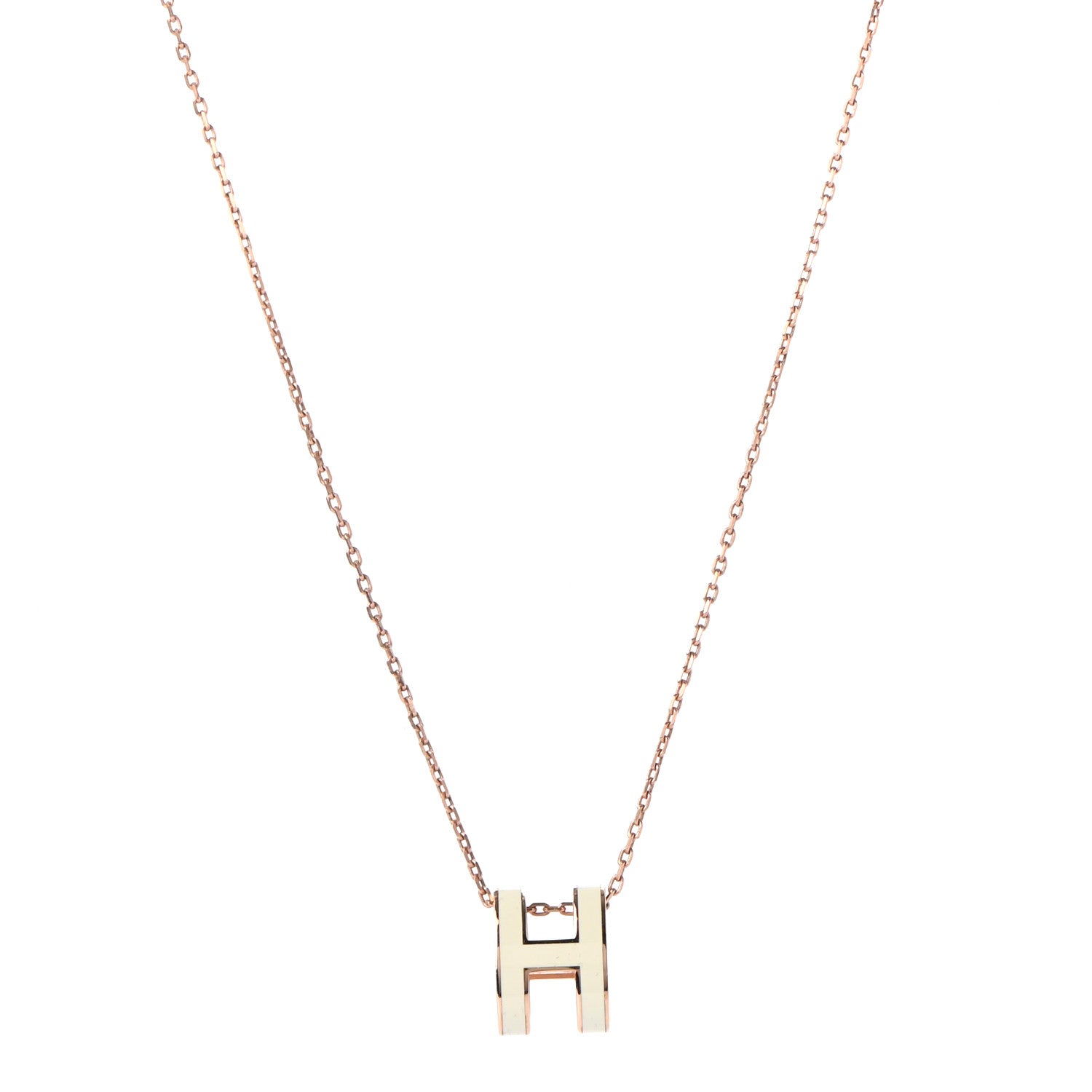 Hermes Lacquered Rose Gold Pop H Pendant Necklace White 1 of 6