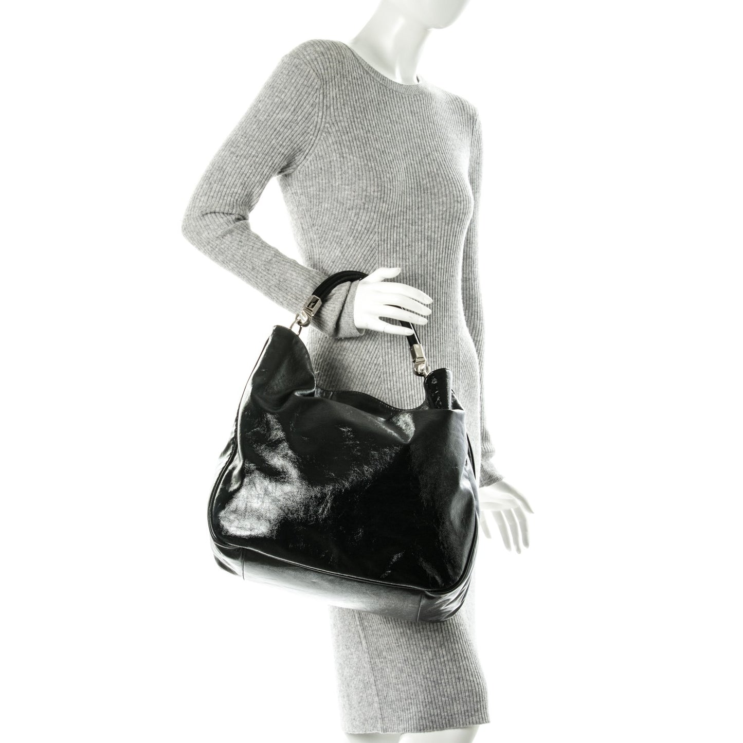 Textured Patent Large Roady Hobo Black