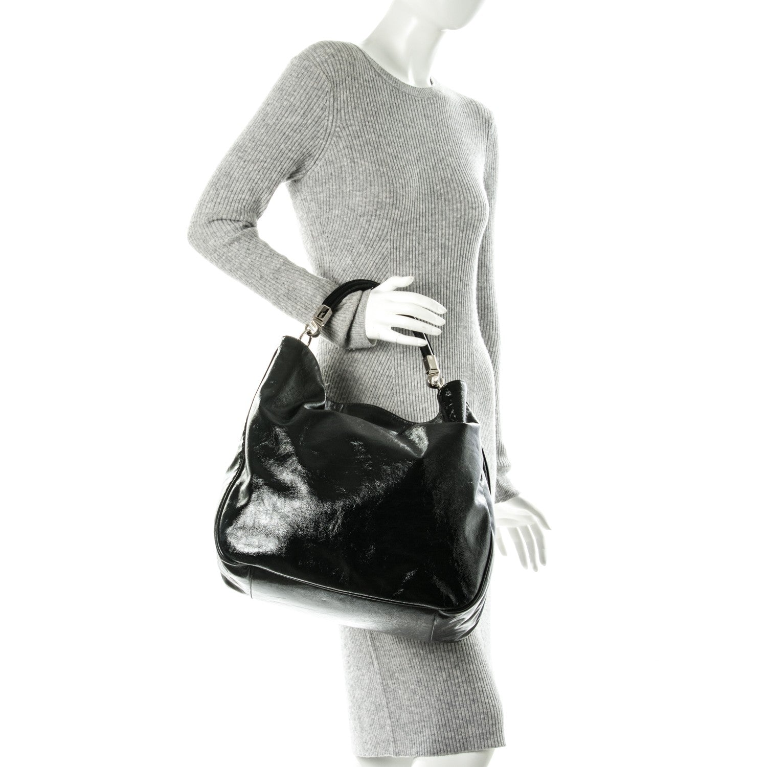 Saint Laurent Textured Patent Large Roady Hobo Black 2 of 7