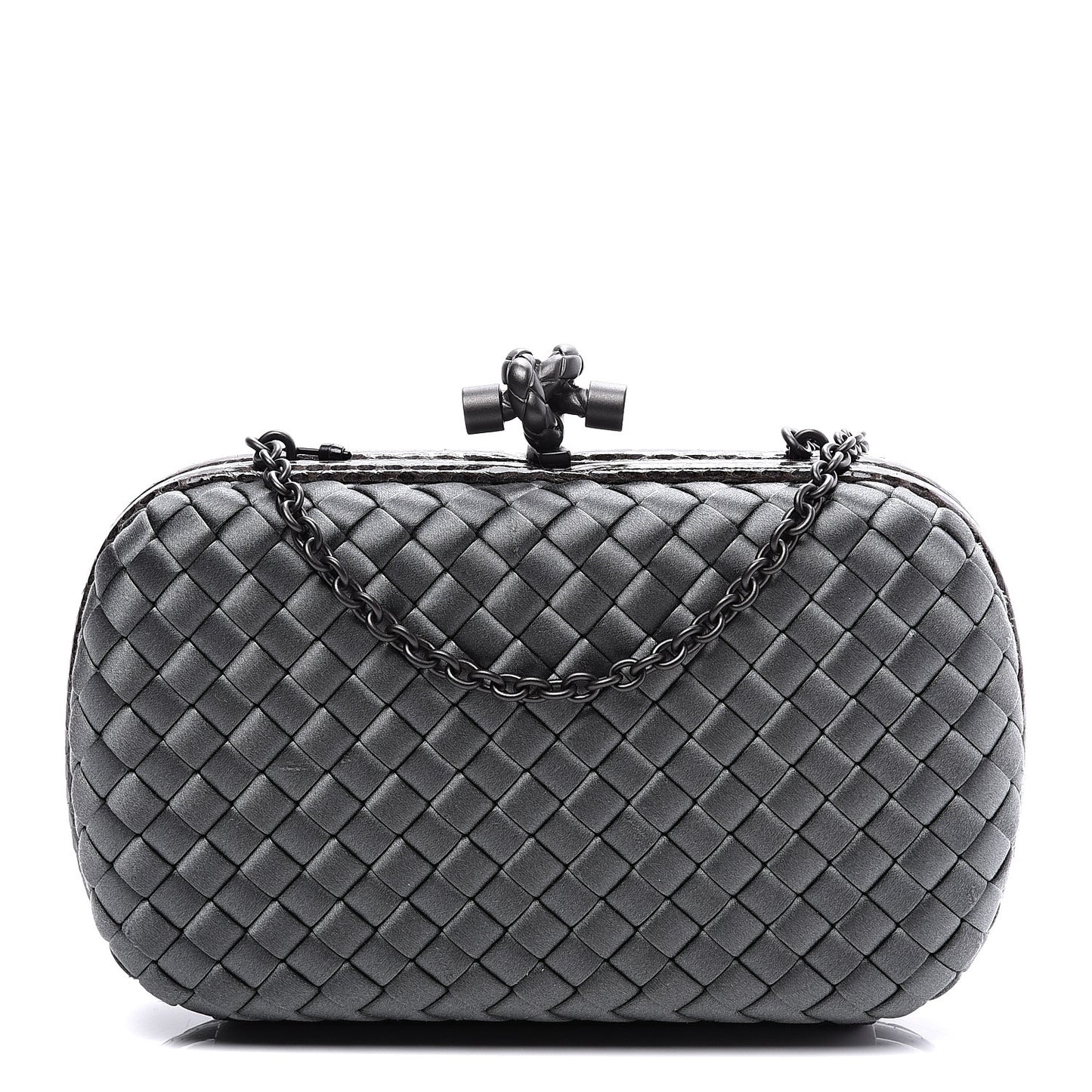 Satin Ayers Intrecciato Chain Knot Clutch Grey